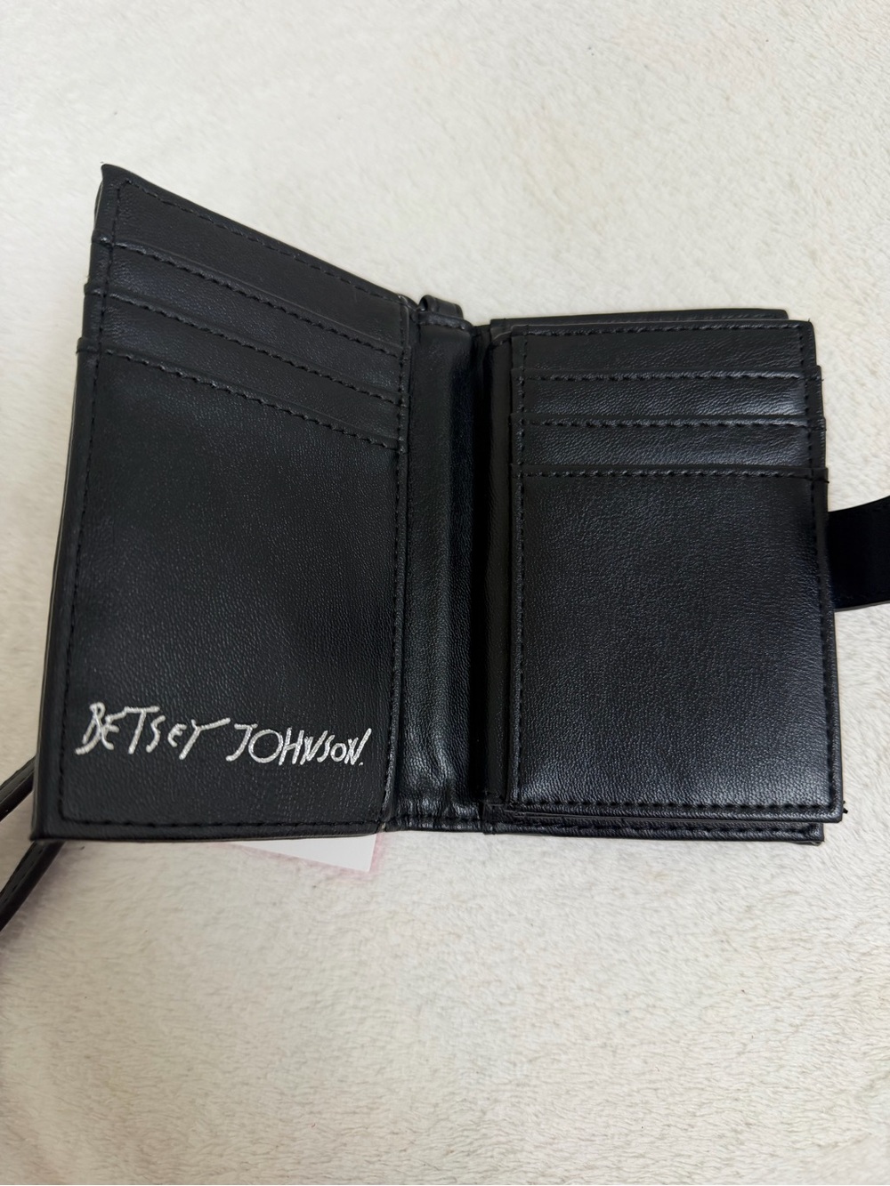 Betsey Johnson Black Embossed Heart Wallet with Wristlet Strap - Picture 3 of 5
